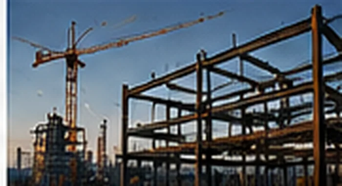 Illustrative industrial steel framing under construction